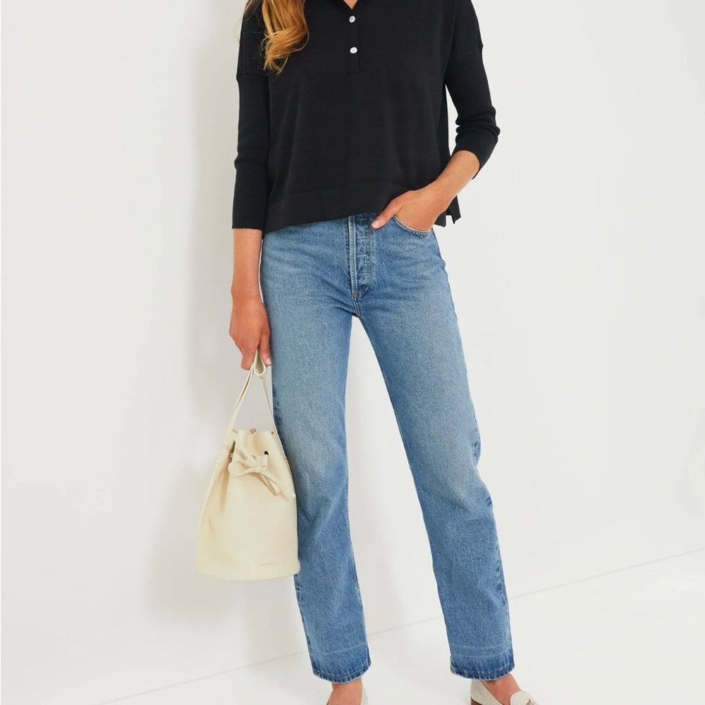 Tuckernuck Black Clayton Long Sleeve Knit Polo XS/S